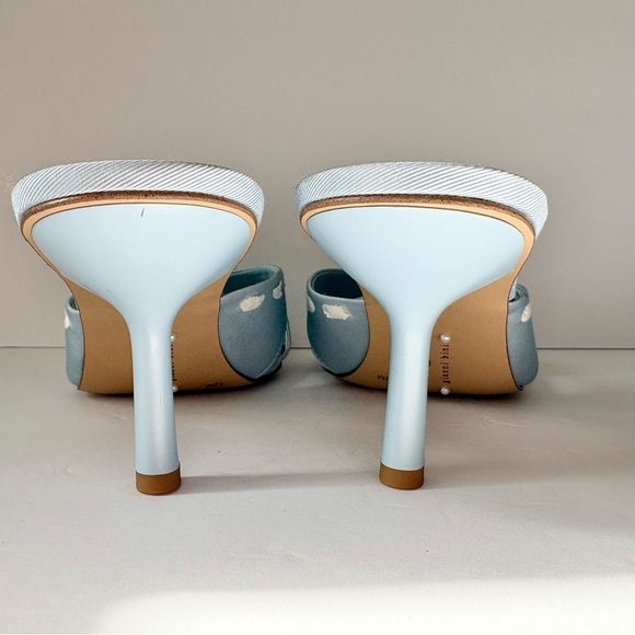 Caelynn Bell x Gianni Bini Meredith White Ribbon Detail Lake Blue Mules Shoes - Picture 7 of 9